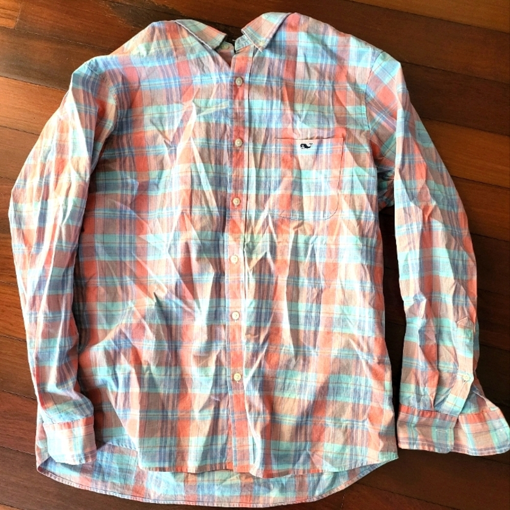 Vineyard Vines Classic Fit pinkplaid cotton collared shirt, men's